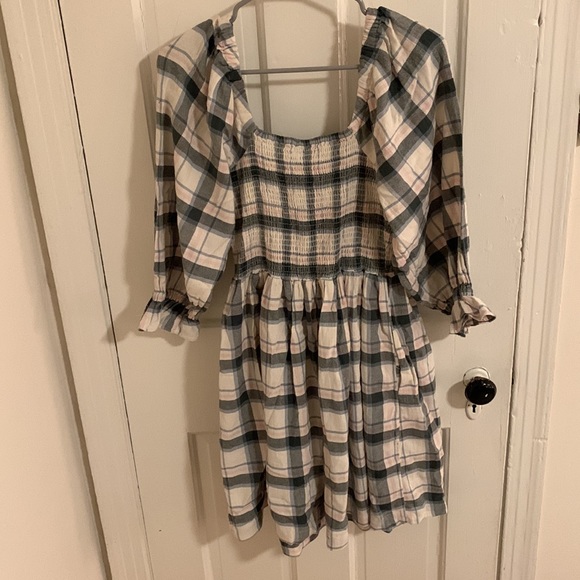 Madewell Lucie elbow-sleeve smocked mini dress in plaid - Picture 5 of 12